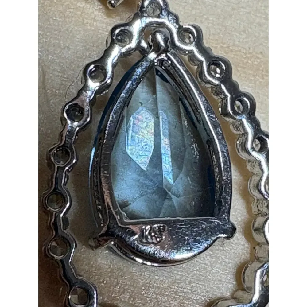 Blue Rhinestone Teardrop Dangle Leverback Earrings